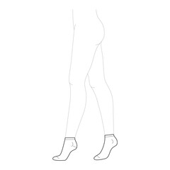 Low Ankle-high stocking hosiery length hose. Fashion accessory clothing technical illustration. Vector side view for Men, women, unisex style, flat template CAD mockup sketch outline isolated on white