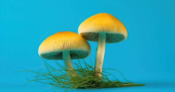 Vibrant Mushrooms on Blue Background