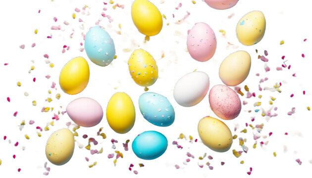 blue photo empty white easter sprinkles eggs pastel space yellow confetti view isolated background pink Top april atmosphere beautiful card celebration colourful composition congratula