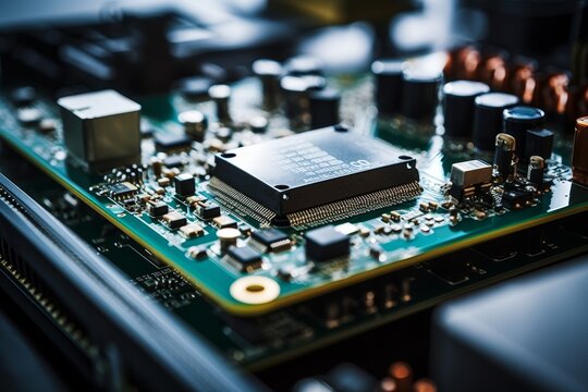 Intricate circuitry of an Engine Control Unit (ECU) showcased in a modern automotive workshop