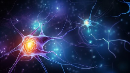 Naklejka na ściany i meble Neuron with illuminated synapses representing neural activity