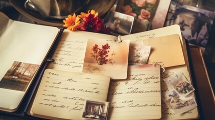 Old handwritten postcards open book - obrazy, fototapety, plakaty