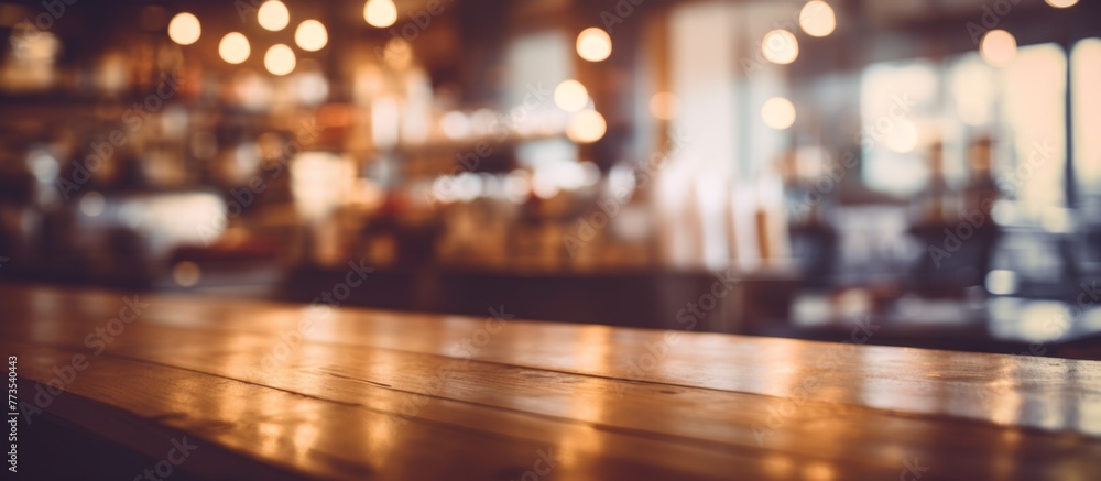 Poster a rustic wooden table is featured in a close-up shot with a soft glow of lights in the background cr