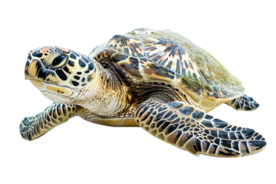 a serene sea turtle isolated on a white background, highlighting its graceful movements and ancient wisdom PNG