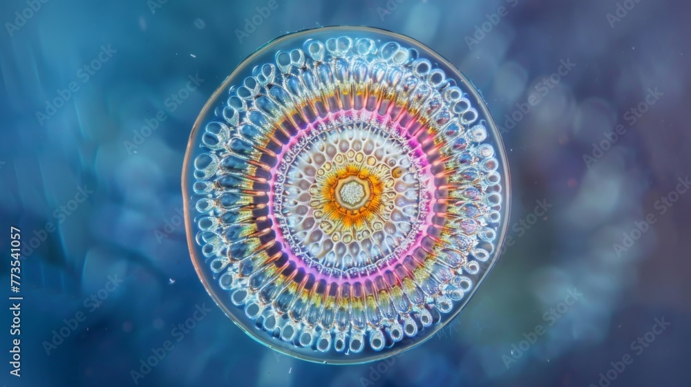 Poster a mesmerizing image of a single diatom captured in perfect focus to showcase its intricate geometric