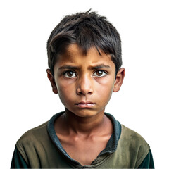 Portrait a poor boy, Isolated on transparent background