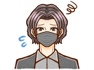 黒マスク姿の黒髪大人男性のイラスト素材2