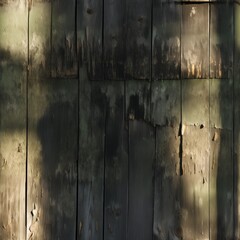 a wooden wall constructed from weathered planks, each one bearing the marks of age and decay....