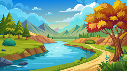 Fototapeta na wymiar beautiful landscape with trees lakes vector illustration 