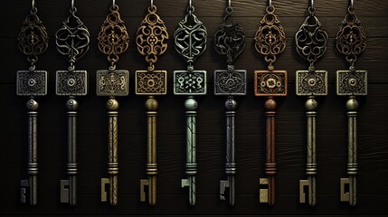 Collection of antique bronze, copper and iron keys.