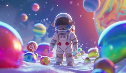 Launch of toy rocket on colorful space background - obrazy, fototapety, plakaty