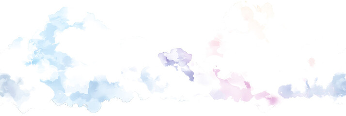 Soft pastel watercolor clouds and sky design on transparent background.