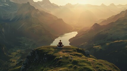 Mesmerizing stock footage showcasing a peaceful morning yoga routine amidst mountain vistas, capturing the essence of mindfulness and nature's embrace.