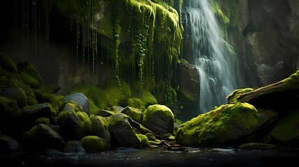 Naklejka premium waterfall on a mossy rock