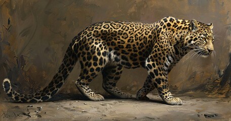 Amur Leopard in a poised stance, showcasing its rare beauty and patterned fur. - obrazy, fototapety, plakaty