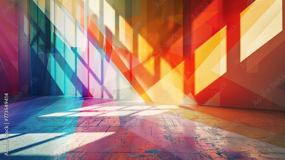 Poster Behold a mesmerizing wall design featuring vibrant color gradients and cascading geometric patterns,