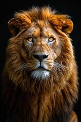 A striking portrait of a lion with a penetrating gaze