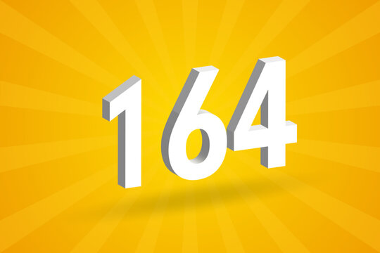 3D 164 number font alphabet. White 3D Number 164 with yellow background