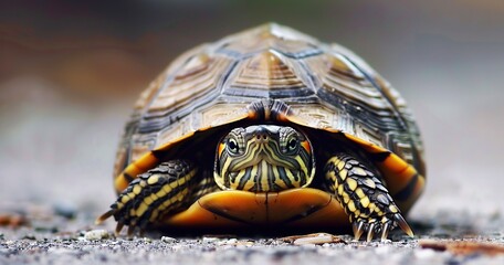 Obraz premium Turtle poking its head out of its shell, curious and cautious.