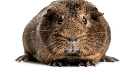 Guinea pig with a glossy coat, whiskers twitching, content and chubb.  - obrazy, fototapety, plakaty