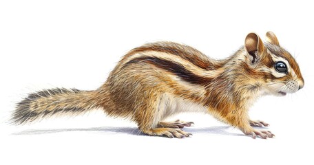Fototapeta premium Chipmunk with full cheek pouches, striped back visible, ready to dash. 