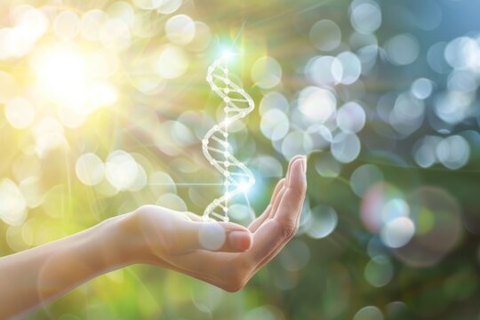 Discovering Hidden Connections in Your DNA. Hand with DNA structure
