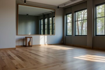 bright and airy empty room featuring a long wooden floor