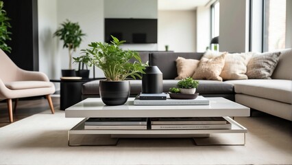 Modern living room with stylish decor and plants