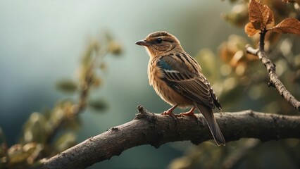 Fototapeta premium bird perches gracefully on a branch amidst the warm tones of autumn foliage