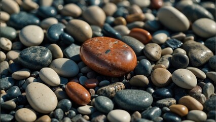 Fototapeta na wymiar Close up of colorful pebbles on the beach