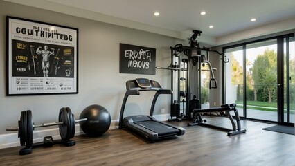 Fototapeta na wymiar Modern home gym with exercise equipment