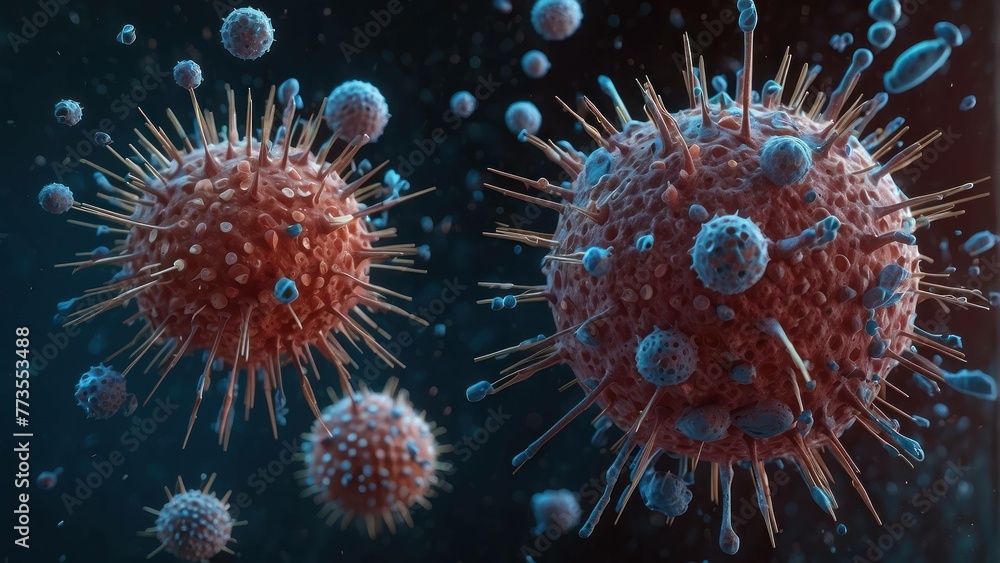 Poster detailed visualization of virus particles showcasing the intricate details and structures