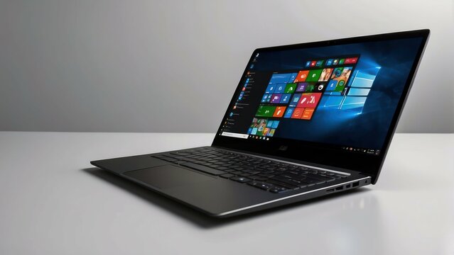 Laptop on a white minimalistic table design