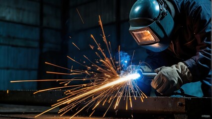 Welder at work with bright sparks flying
