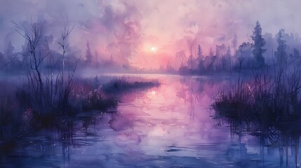 Witness the gentle hues of daybreak as they dance upon the watercolor canvas, blending soft pinks,...
