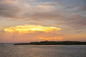 Miami, Florida, USA - July 29, 2023: Mushroom sunset cloud over north side Virginia Key island,...