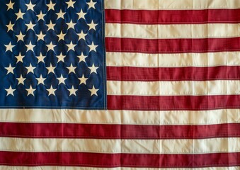 Naklejka premium Close-up of Vintage American Flag, Patriotic Background with Stars and Stripes