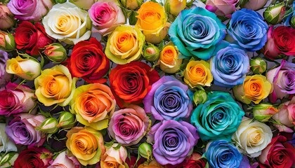 七色のバラの花束　レインボーローズ - obrazy, fototapety, plakaty