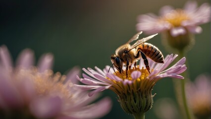 Honeybee collecting nectar from purple flowers