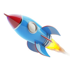 Retro style rocket launching with transparent background