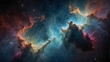 Vibrant cosmic clouds in a starry sky - obrazy, fototapety, plakaty
