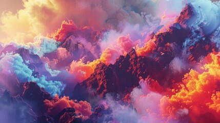 The once peaceful mountain now erupts with a vivid display of colors reminding us of the volatile forces of nature. - obrazy, fototapety, plakaty