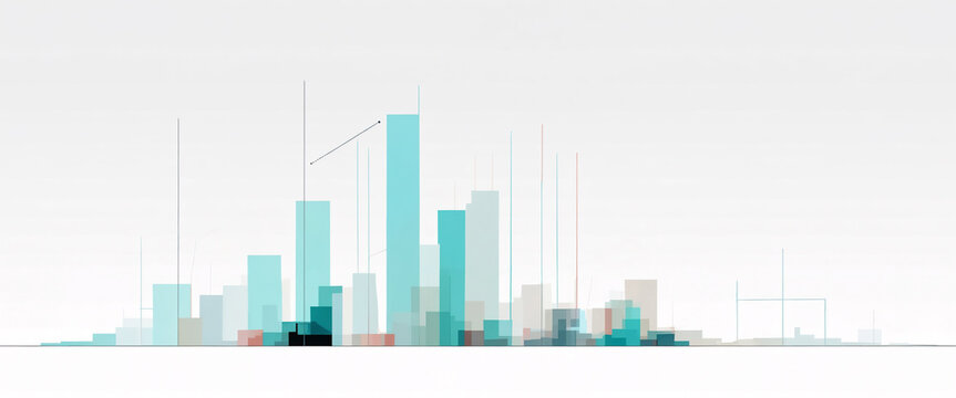 An abstract geometric cityscape depicting stylized skyscrapers and business chart shapes
