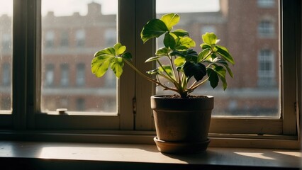 Potted plant basking in the warm sunlight