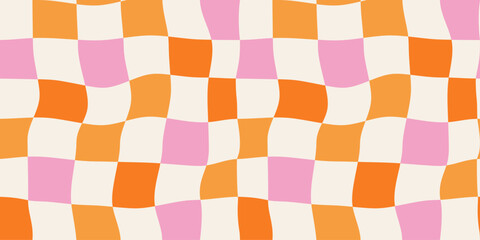 
Vintage y2k style checkerboard background with pastel squares in hippie 70s pattern. Features pink, yellow, and orange colors.