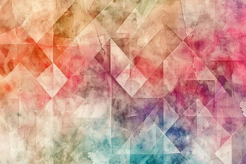 Natural color watercolor grunge background with geometric patterns.