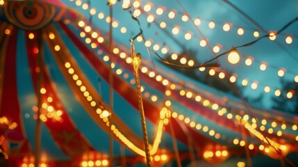 A classic circus tent rises up in the distance its colorful stripes and intricate patterns giving off a whimsical and inviting vibe. . .