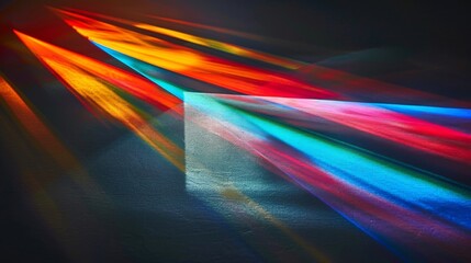 The rainbow prism light refracts and bends creating a stunning display of colors against the solid black backdrop. - obrazy, fototapety, plakaty