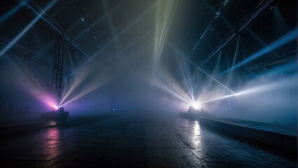 Fog and Laser Light Show in Dark Arena
