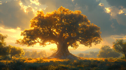 Tranquil Meadow with Ancient Oak
